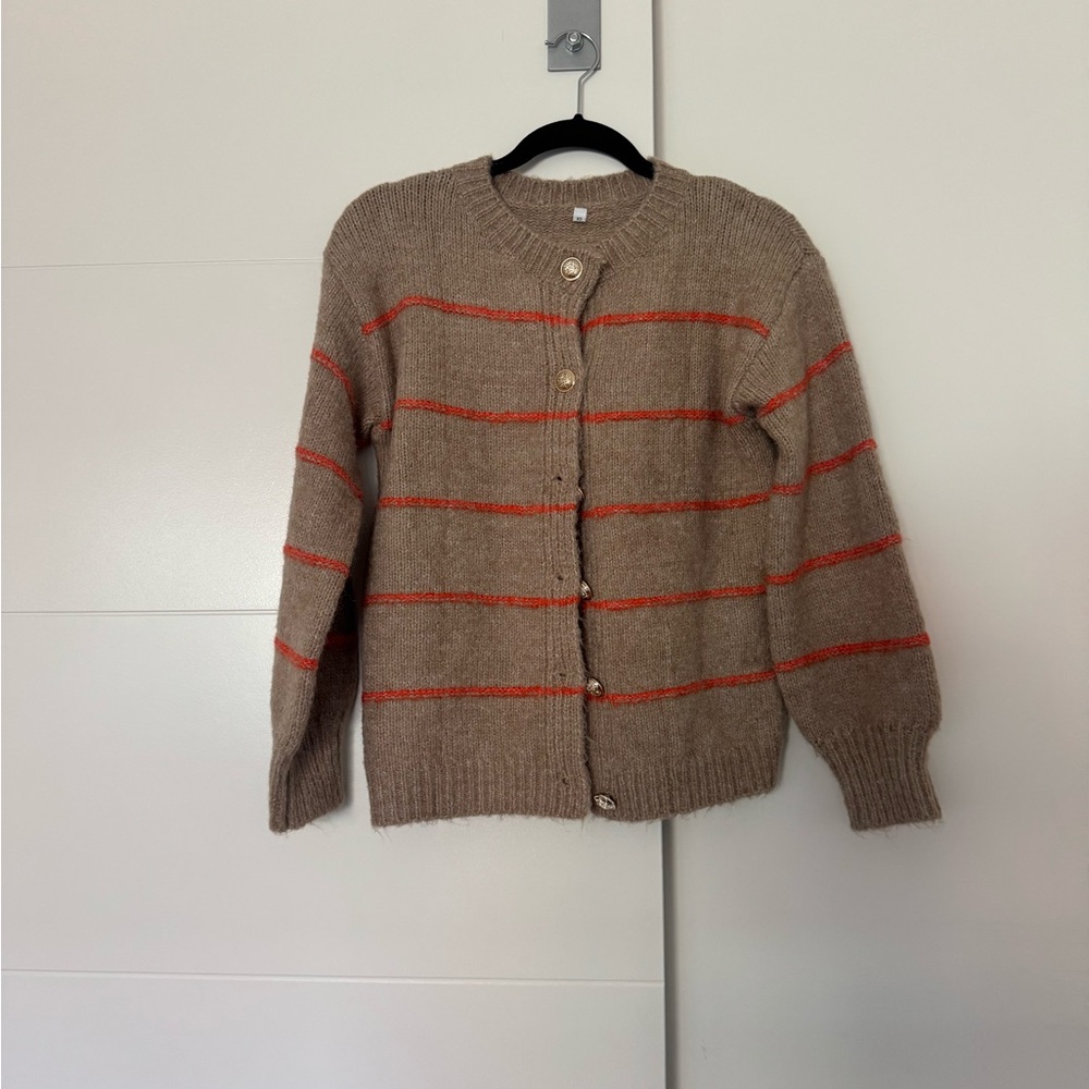 Striped Tan and Orange Women's Sweater Cardigan - NWOT